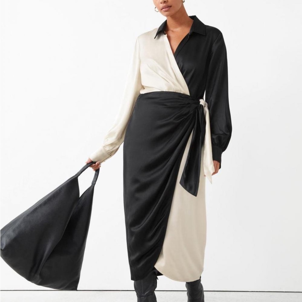 & Other Stories black & white color block midi wrap shirt dress